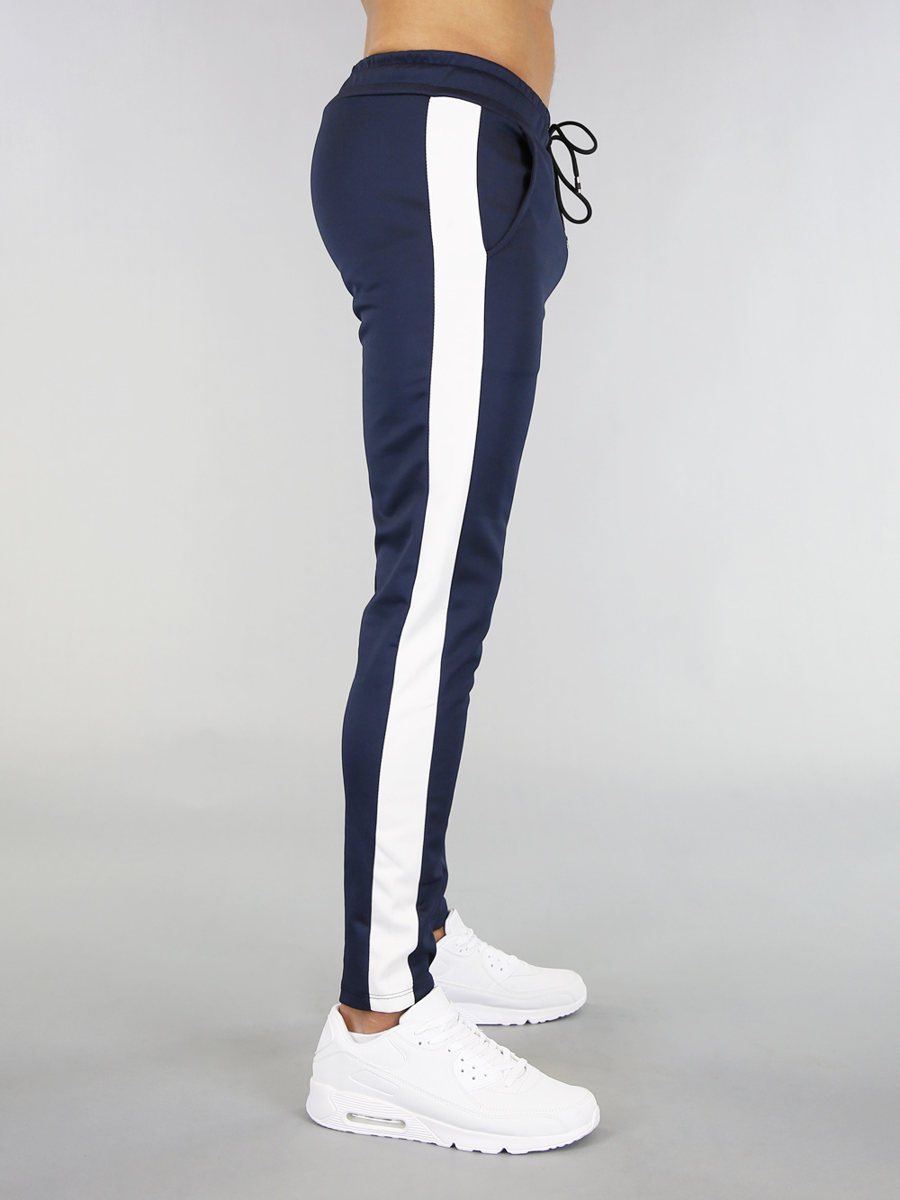 Navy Heren Joggingbroek Met Witte Strepen Black Leonl 9205