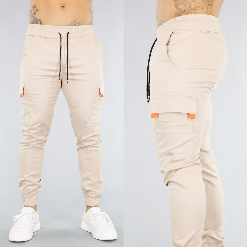 muur wanhoop grillen Beige Heren Cargo Broek met Oranje Details - Black-Leo.nl