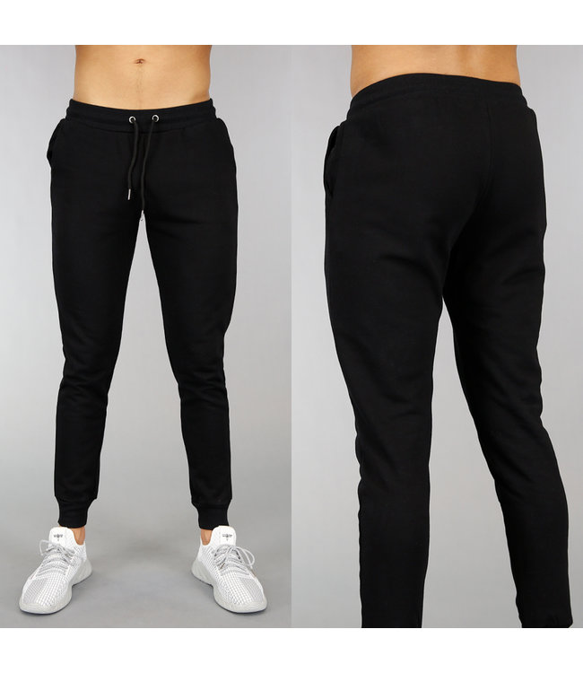 kort Tram lippen Zwarte Stretch Heren Jogger met Ribbels - Black-Leo.nl