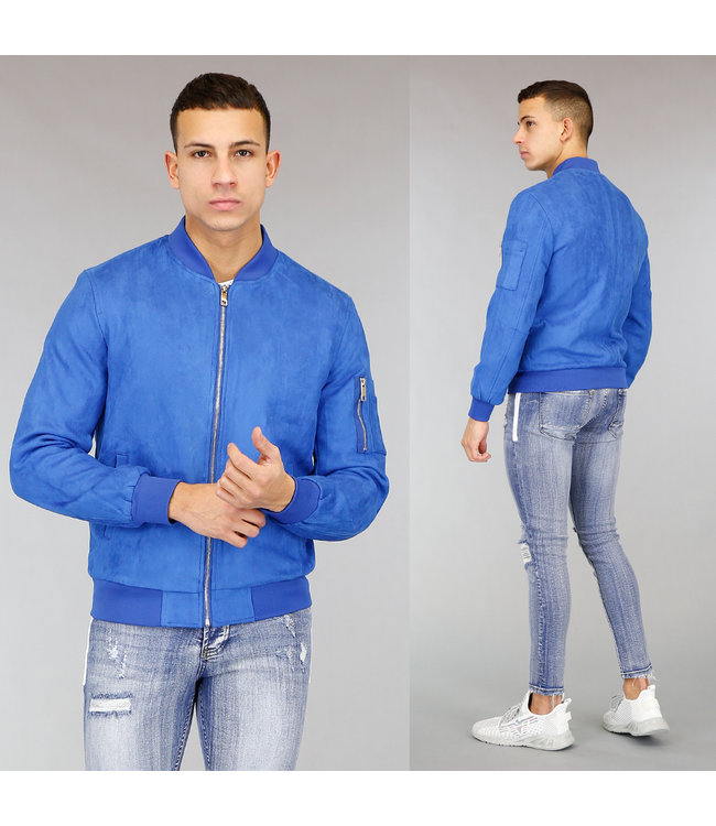 Blauwe Suède-Look Heren Bomberjas