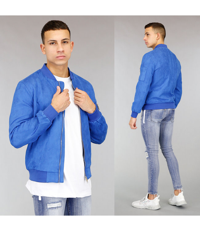 Blauwe Suède-Look Heren Bomberjas