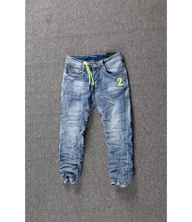Blauwe Jongens Skinny Jeans met Gele Details