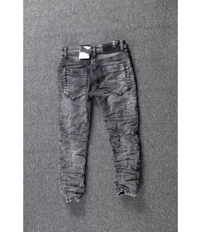 Grijze Jongens Skinny Jeans met Verfspatten - Black-Leo.nl