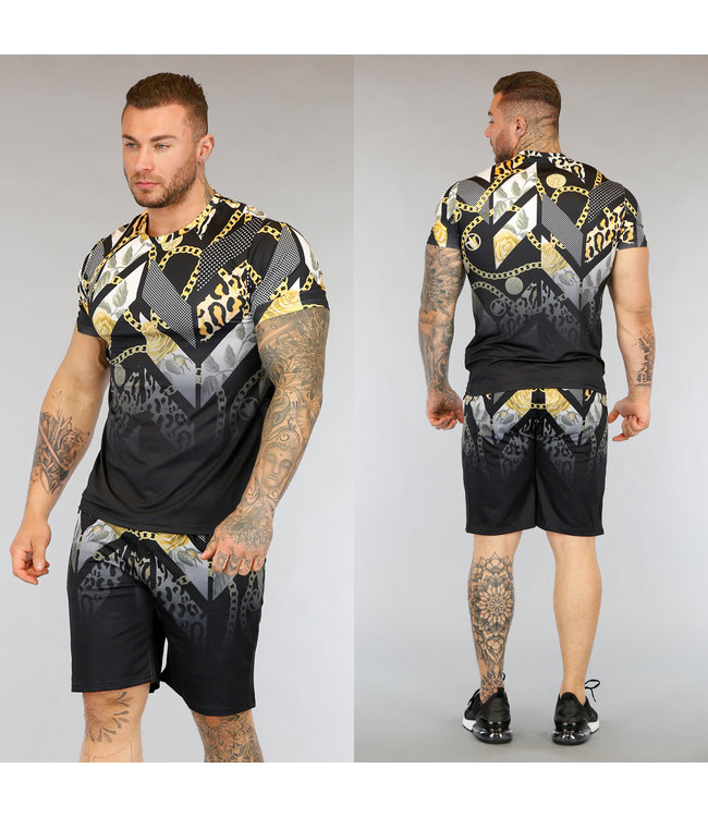 Zwart Heren Trainingstenue met Multi Print