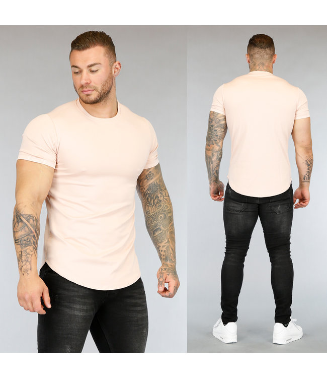 Lichtroze Heren T-Shirt met Streep Reliëf