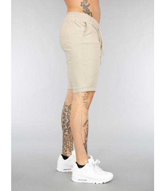 Beige Heren Korte Broek met Stretch