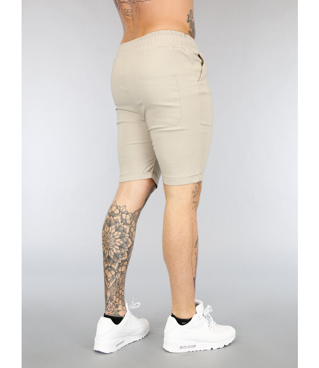 Beige Heren Korte Broek met Stretch