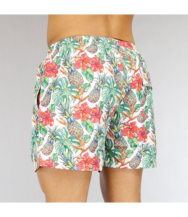 Korte Witte Heren Zwembroek met Tropical Print