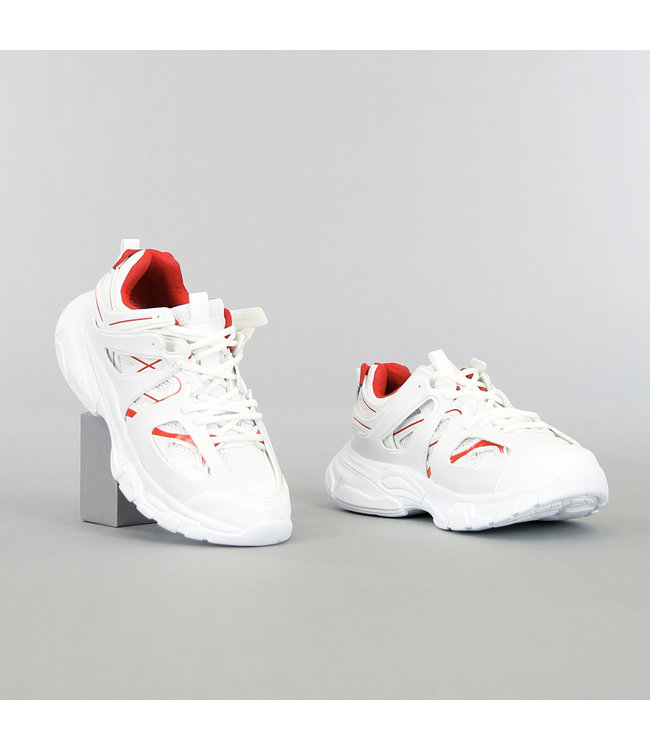 Wit/Rode Grove Heren Sneakers met Dubbele Veter