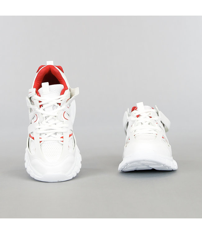Wit/Rode Grove Heren Sneakers met Dubbele Veter