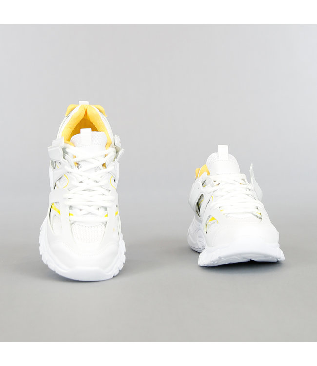 Wit/Gele Grove Heren Sneakers met Dubbele Veter