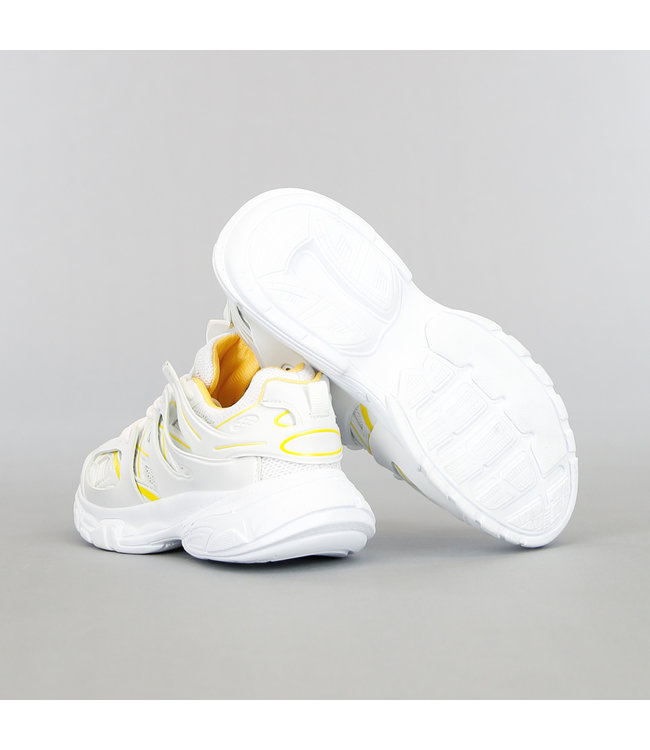 !OP=OP Wit/Gele Grove Heren Sneakers met Dubbele Veter