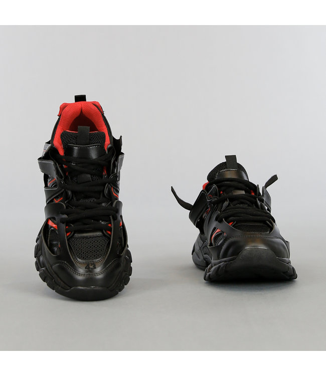 Zwart/Rode Grove Heren Sneakers met Dubbele Veter