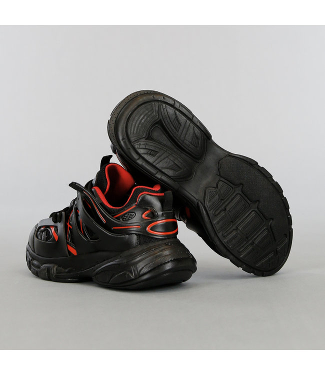 Zwart Rode Grove Heren Sneakers met Dubbele Veter