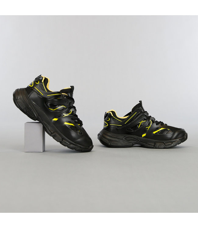 Zwart/Gele Grove Heren Sneakers met Dubbele Veter