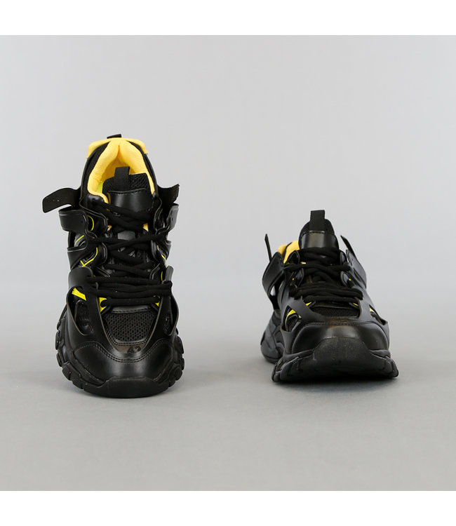 Zwart/Gele Grove Heren Sneakers met Dubbele Veter
