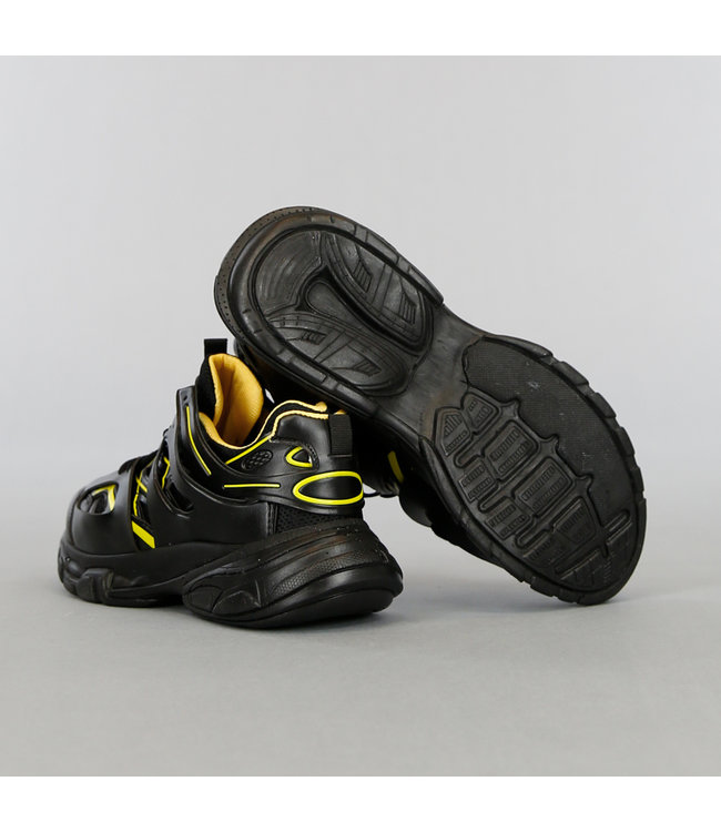 Zwart/Gele Grove Heren Sneakers met Dubbele Veter