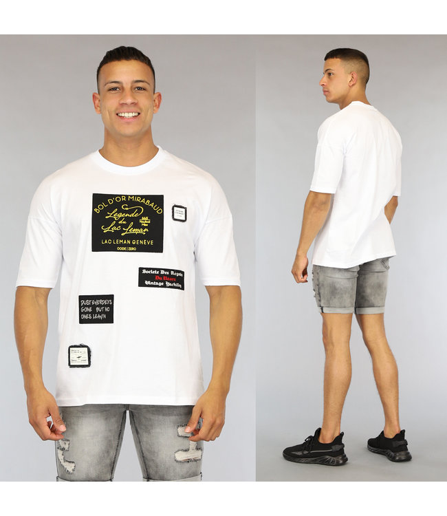 Wit Oversized Heren Shirt met Emblemen