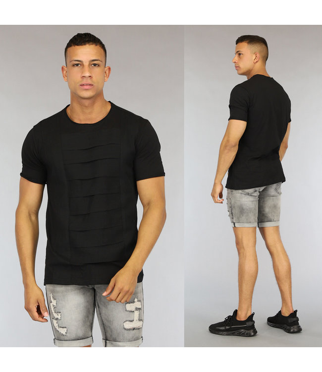 Zwart Heren T-Shirt met Banden