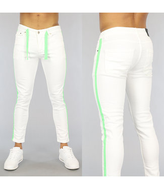 Witte Heren Skinny Jeans met Groene Details