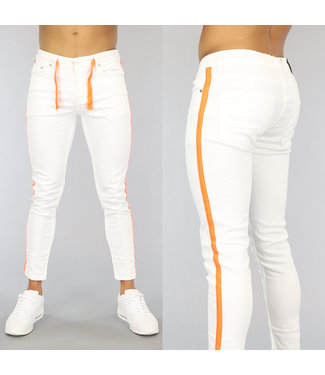 !OP=OP Witte Heren Skinny Jeans met Oranje Details
