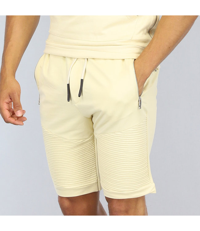 Ecru Heren Short Set met Ribbels