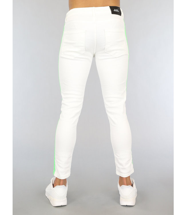 hek Oude tijden overhemd Witte Heren Skinny Jeans met Groene Details - Black-Leo.nl