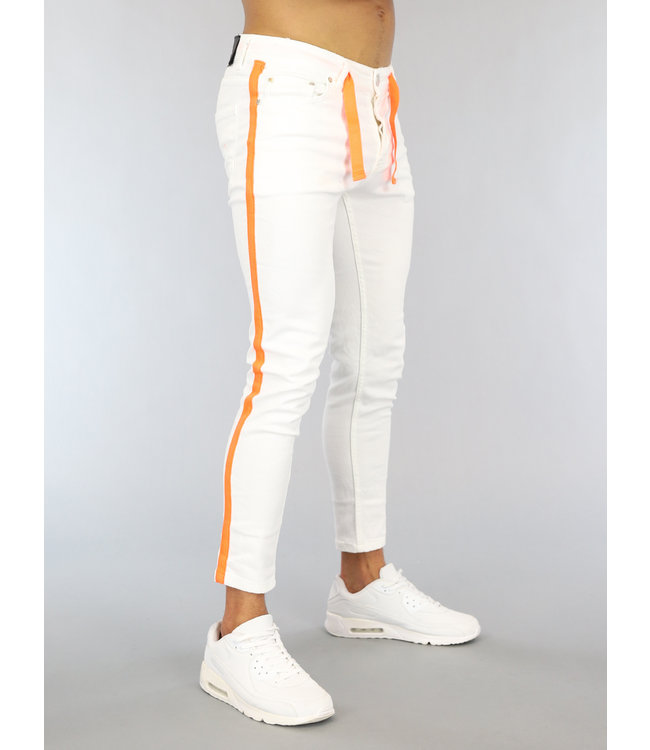 !OP=OP Witte Heren Skinny Jeans met Oranje Details