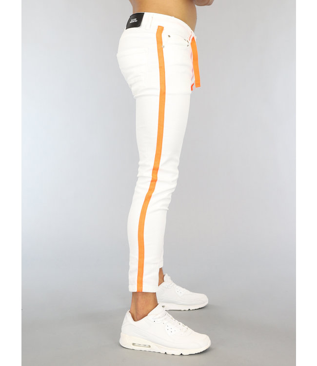 !OP=OP Witte Heren Skinny Jeans met Oranje Details