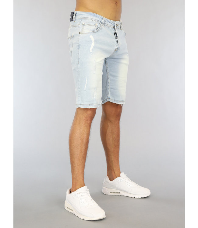 Lichtblauw Heren Jeans Short met Krassen