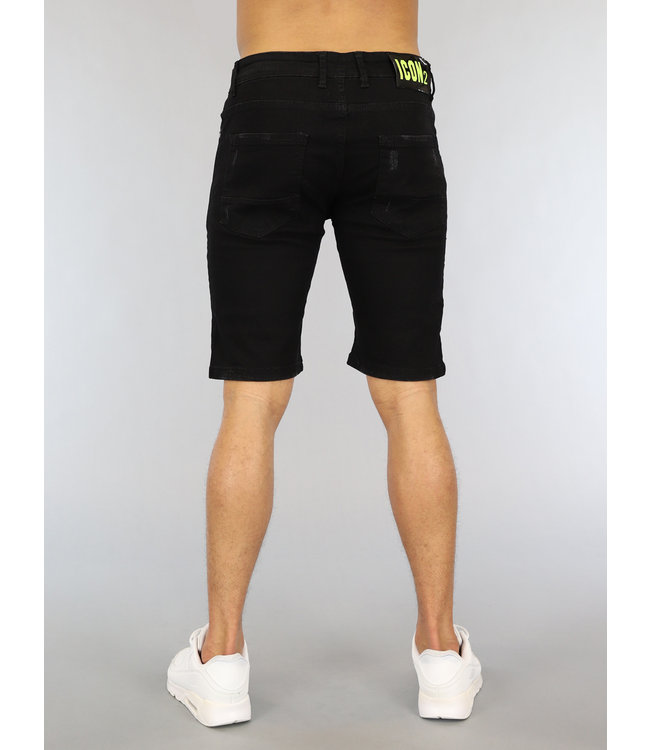 !OP=OP Zwarte Ripped Heren Jeans Short met Groene Details