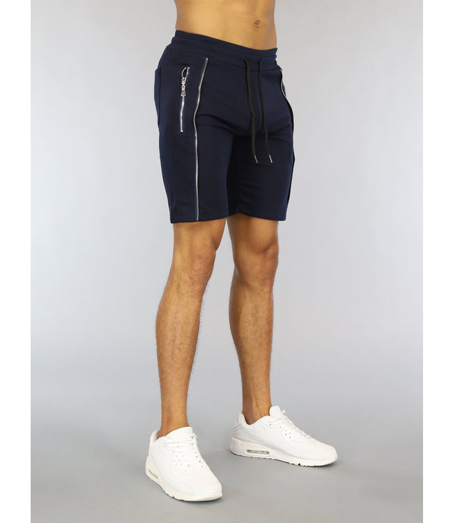 Donkerblauwe Heren Jogger Short met Zilveren Ritsen