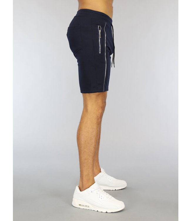 Donkerblauwe Heren Jogger Short met Zilveren Ritsen