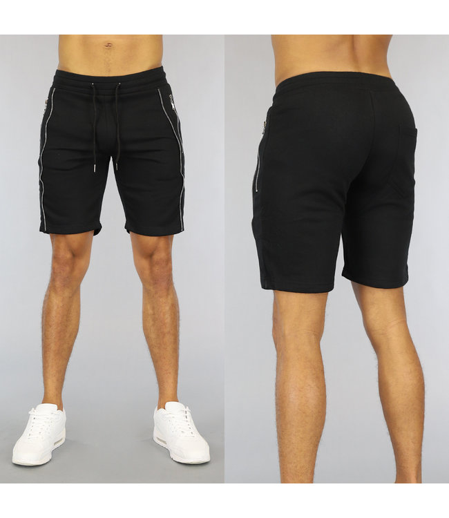 !OP=OP Zwarte Heren Jogger Short met Zilveren Ritsen