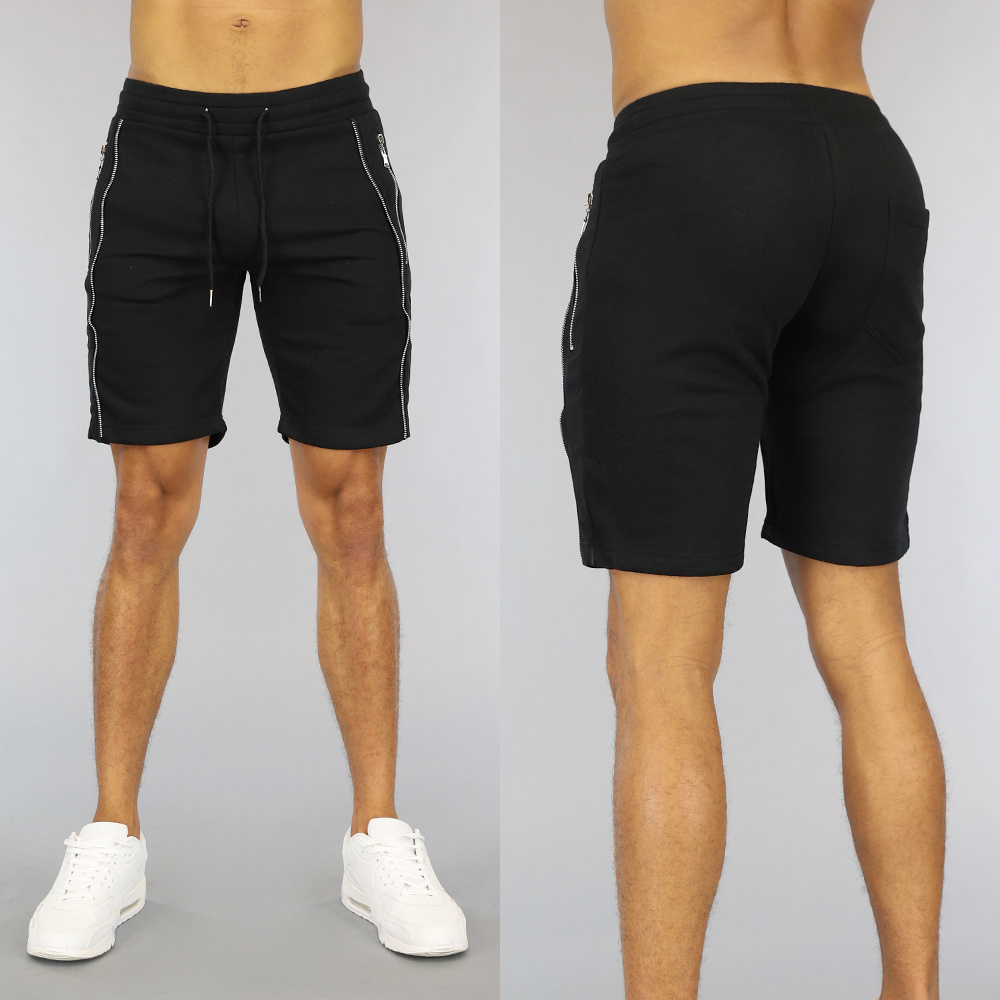 Zwarte Heren Jogger Short met Zilveren Ritsen BlackLeo.nl