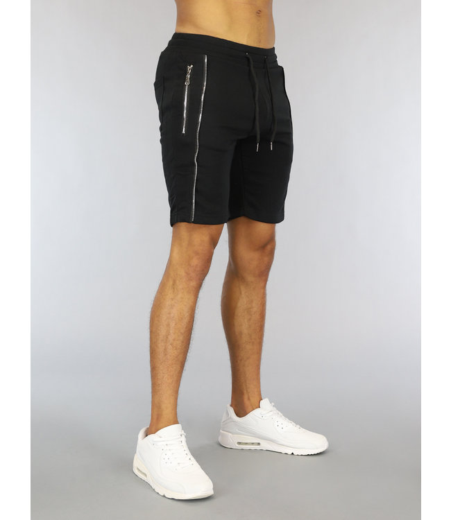 !OP=OP Zwarte Heren Jogger Short met Zilveren Ritsen