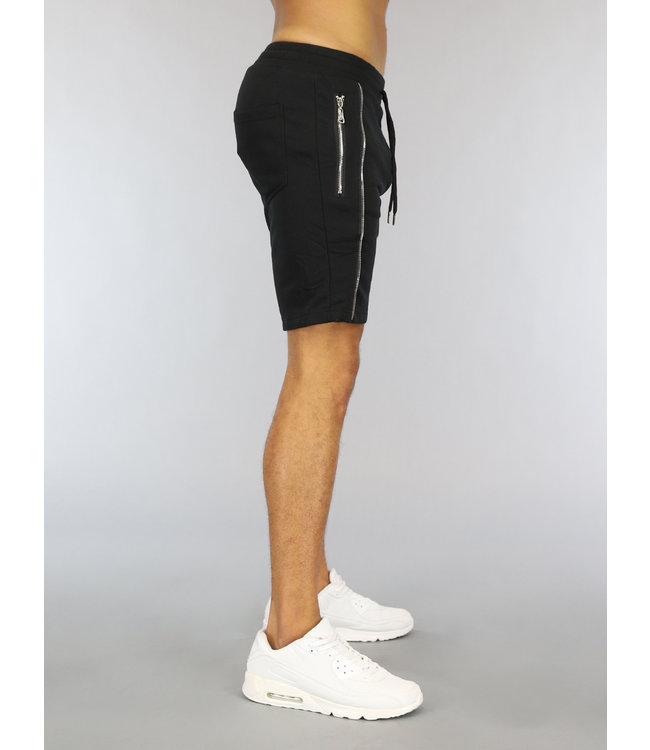Zwarte Heren Jogger Short met Zilveren Ritsen