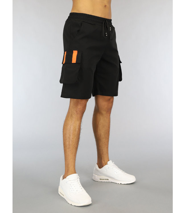 !OP=OP Zwarte Heren Cargo Short met Oranje Details