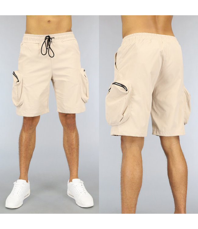 !SALE50 Beige Heren Cargo Short met Grote Zakken