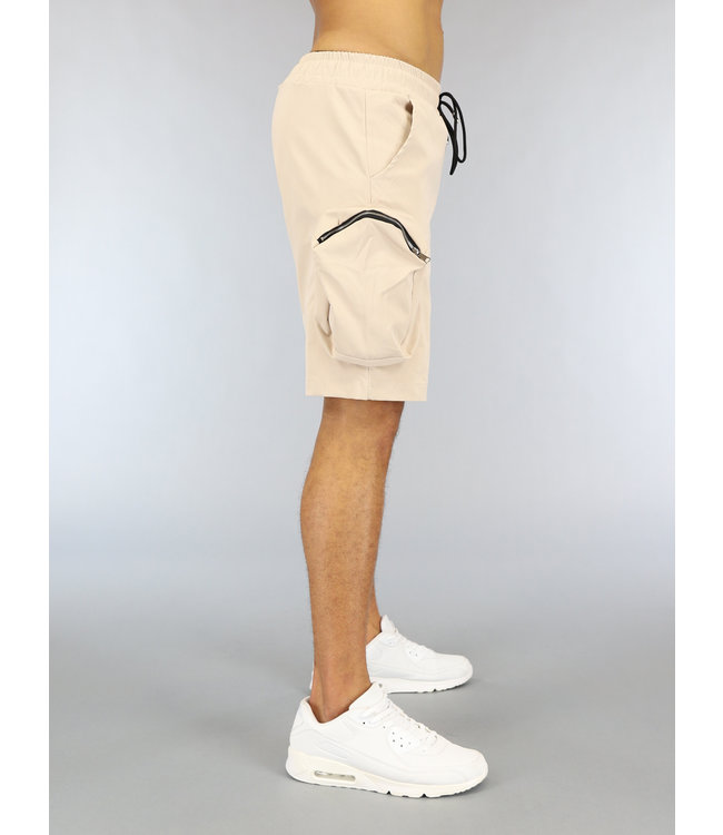 !SALE50 Beige Heren Cargo Short met Grote Zakken