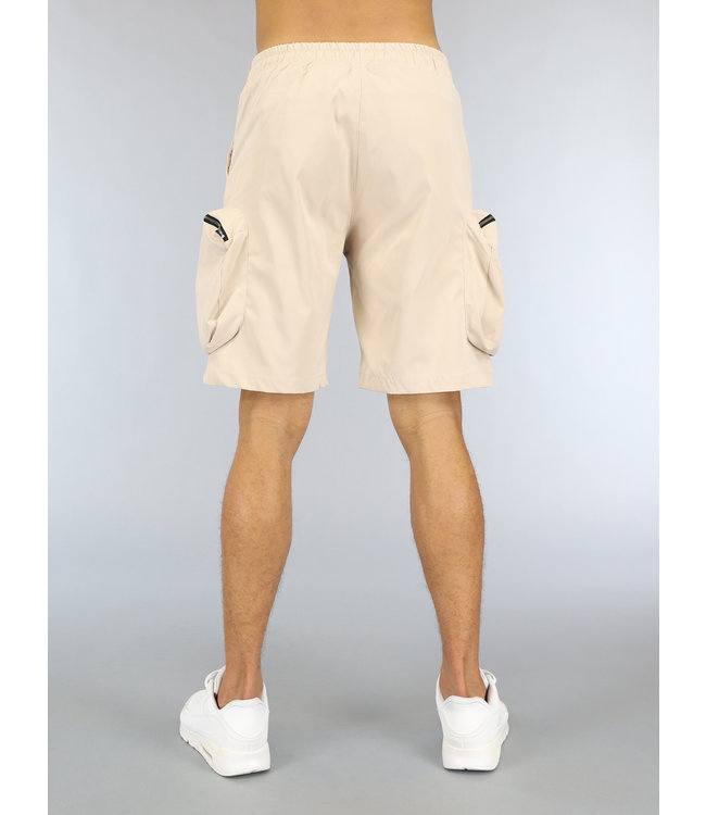 !SALE50 Beige Heren Cargo Short met Grote Zakken