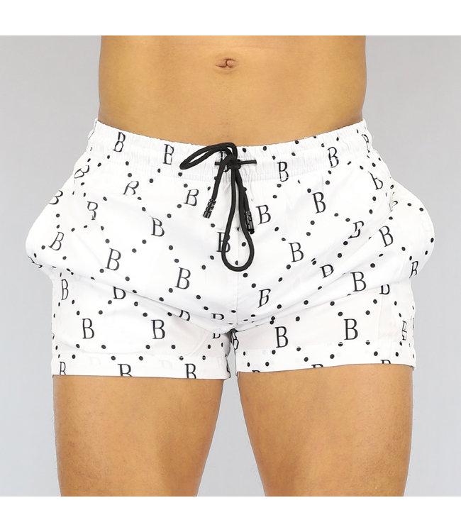 Witte Superslimfit Heren Zwembroek met Print