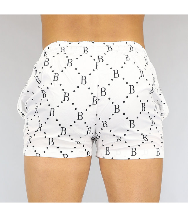 Witte Superslimfit Heren Zwembroek met Print