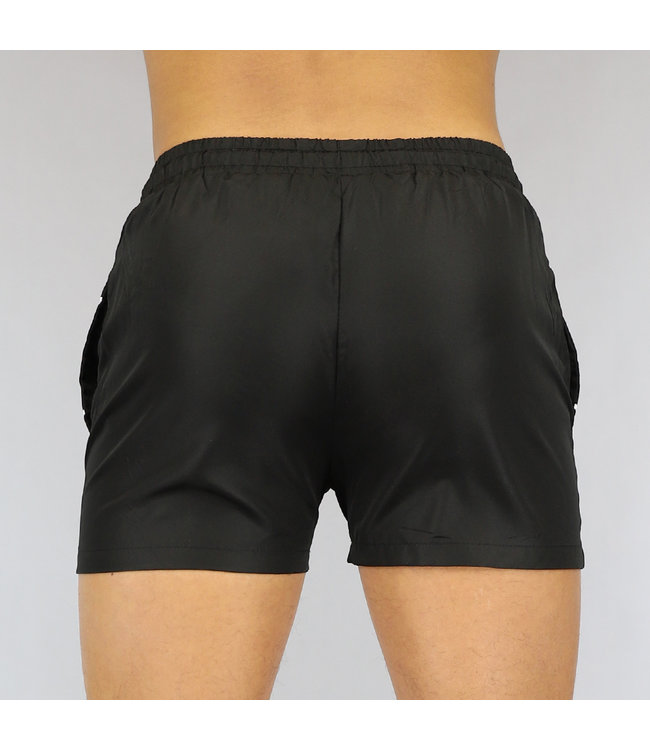 Zwarte Superslimfit Heren Zwembroek met Strepen