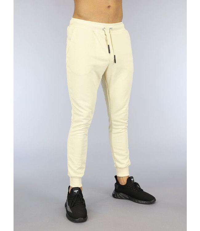 Beige Stretch Heren Joggingbroek met Zakken