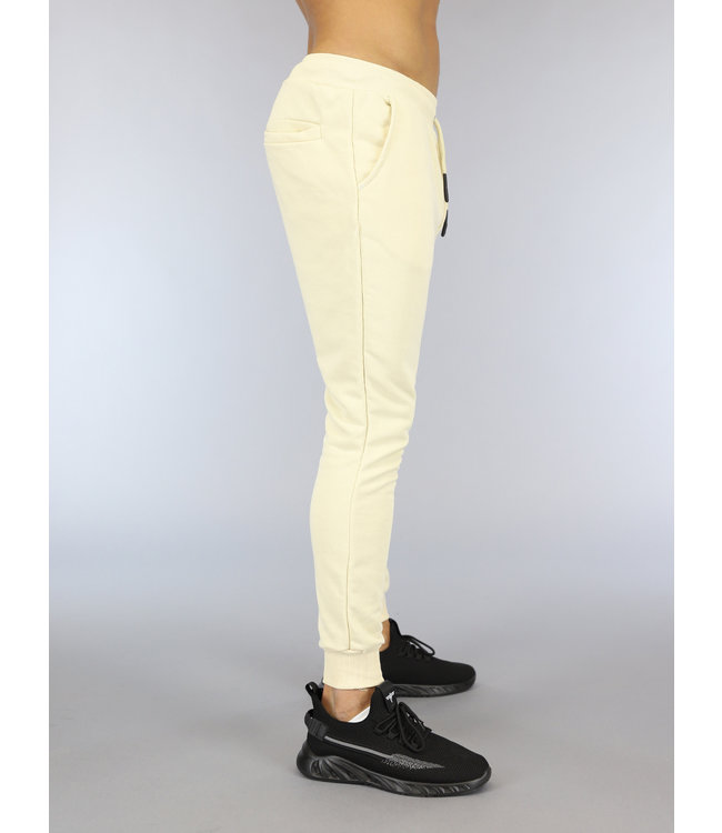 Beige Stretch Heren Joggingbroek met Zakken