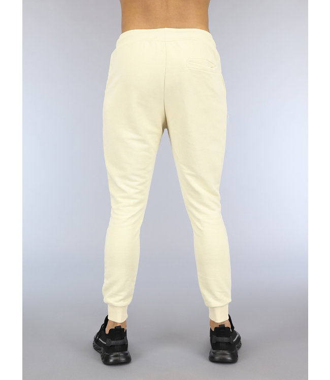 Beige Stretch Heren Joggingbroek met Zakken
