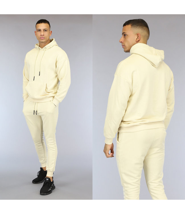 Beige Stretch Heren Joggingbroek met Zakken