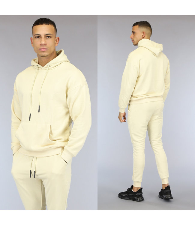 Basic Beige Heren Hoodie - Black-Leo.nl