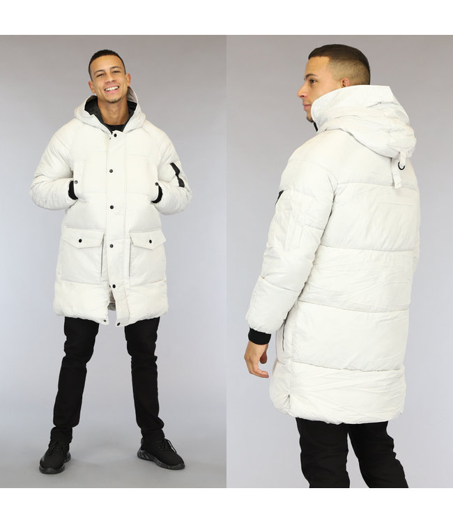 ontspannen statistieken Aanstellen Lange Off-White Heren Winterjas met Capuchon - Black-Leo.nl